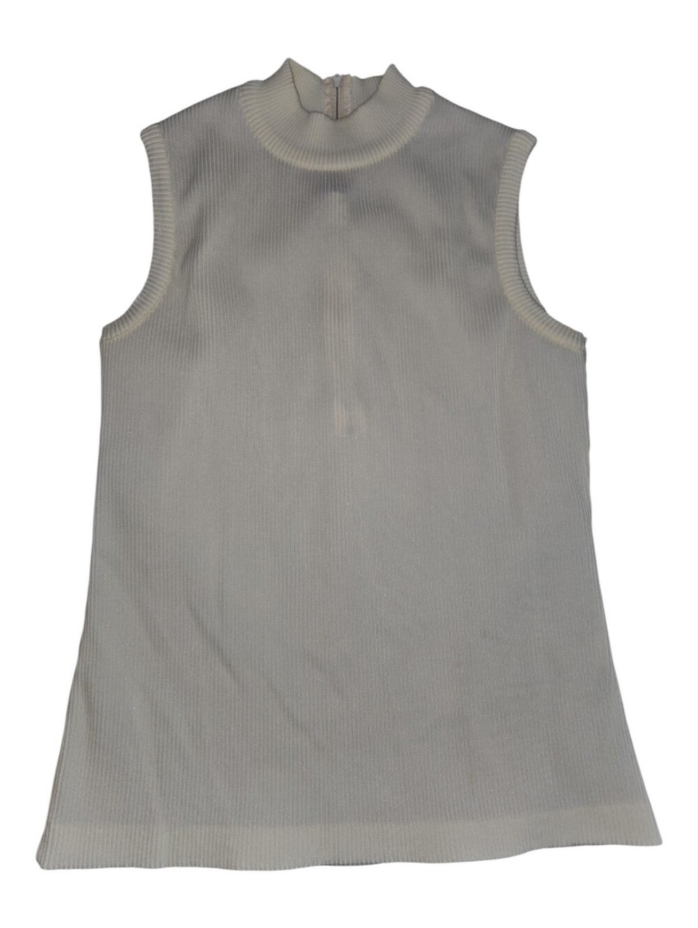 Vintage Sleeveless Mock Neck Ribbed Knit Top - Cream